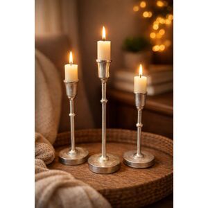 Vintage Silver Tone Metal Candlestick Holders 3 – Rustic Modern Taper Stands